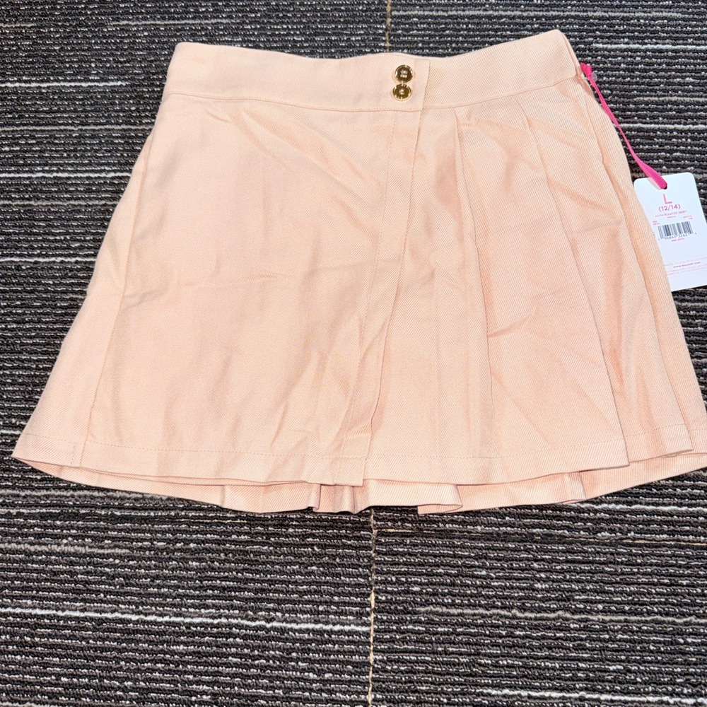 Justice Asymmetrical Pleated Skort Kids Size L 12/14 New Mocha Peach Gold Button